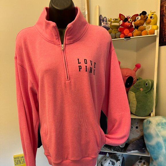 Victoria’s Secret PINK Love Pink Pink Half Zip Pullover Sweatshirt Size M - Picture 1 of 3